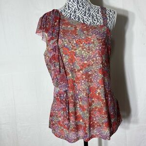 Vintage Y2K Cable & Gauge Pink Floral Asymmetrical Goint Out Top Tank Top L